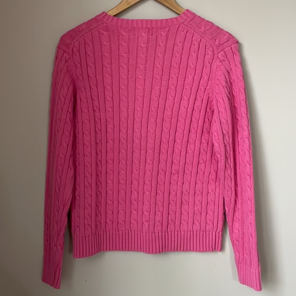 L.L. Bean Chunky Cable Knit Pink Cotton Fisherman Crewneck Sweater - Picture 4 of 12